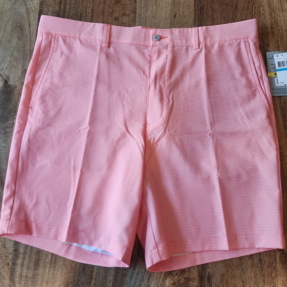 PGA TOUR Shorts Mens 36 Pink Living Coral Golf Active Gripper Waistband Striped